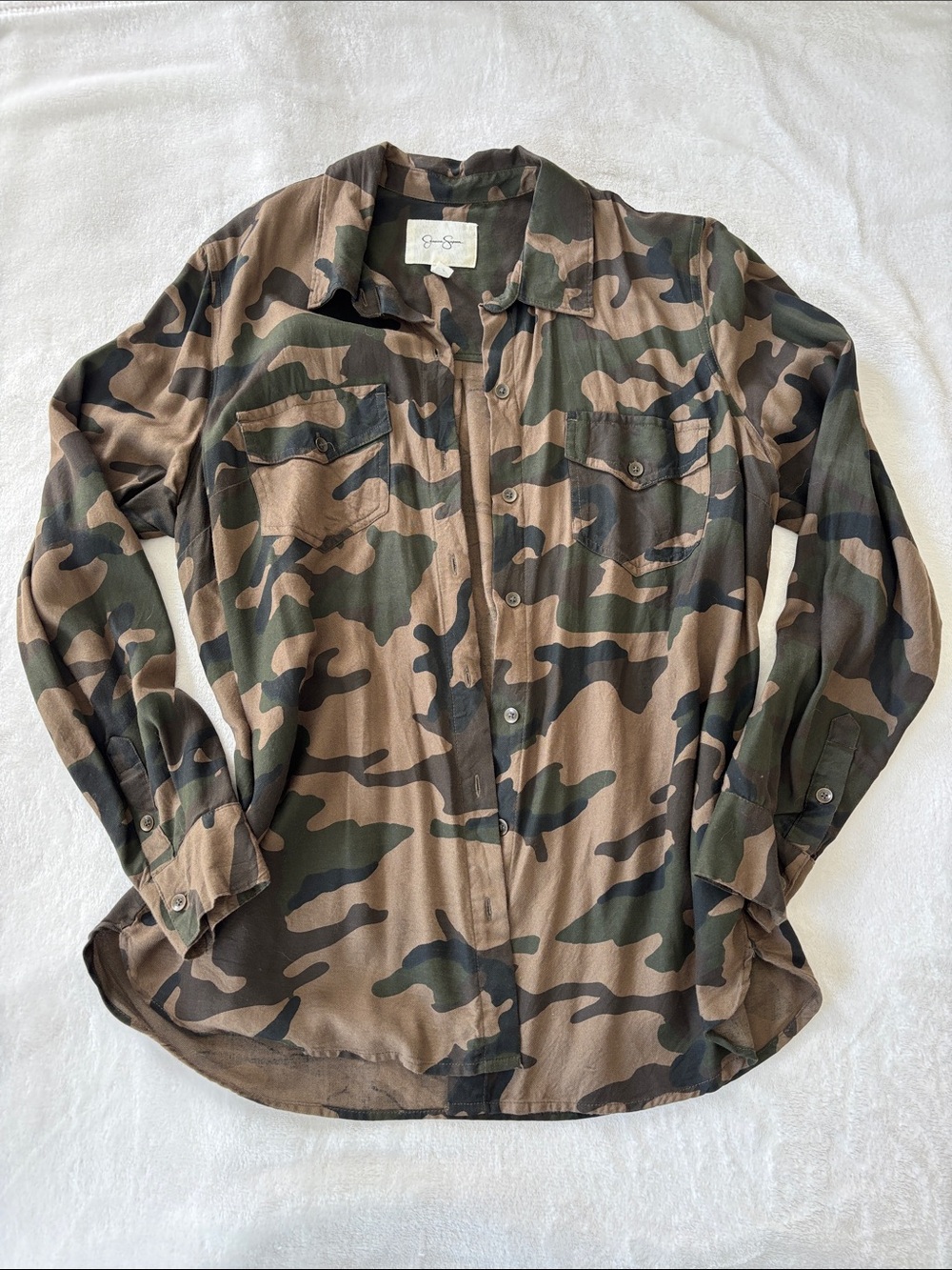Jessica Simpson Camo Button-Down Shirt in Green and Brown